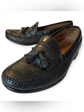 Domani Men’s Tassel Loafers 10.5 M Black Croc Embossed Leather Dress Shoes